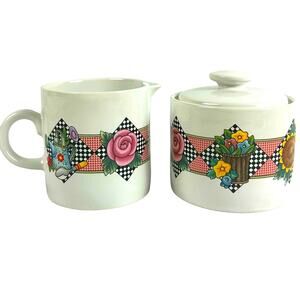 Sakura Mary Engelbreit 1994 Garden Time Creamer and Sugar Set-Excellent!